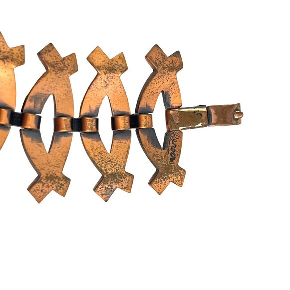 Renoir Modernist Copper Bracelet By Renoir - Unique Geometric Design Antique Fin - Picture 4 of 9